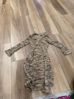 Just in Time y2k Knit Long-Sleeve cardigan duster Brown Multi